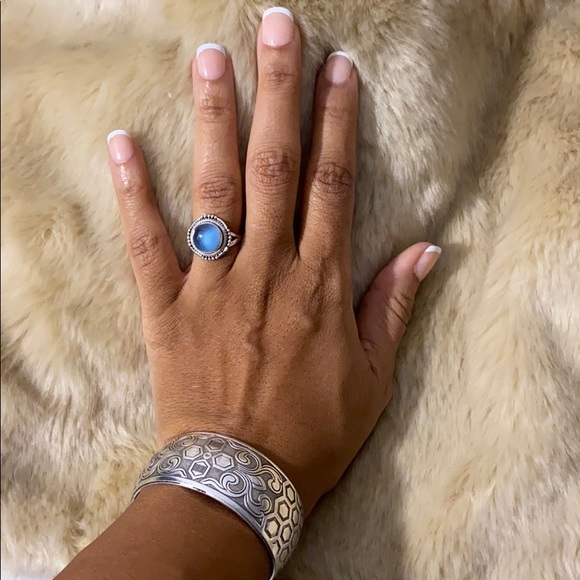 BLUE CHALCEDONY Ocean Blue Gemstone ๐ 925 Silver Ring Vintage Boho Retail $140 - Picture 2 of 9